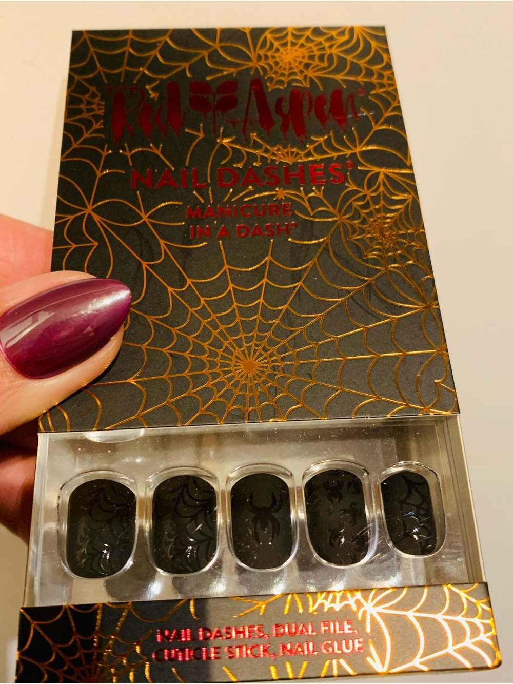 Red Aspen Black Spiderweb Nail Dashes - Halloween Manicure - Picture 2 of 3